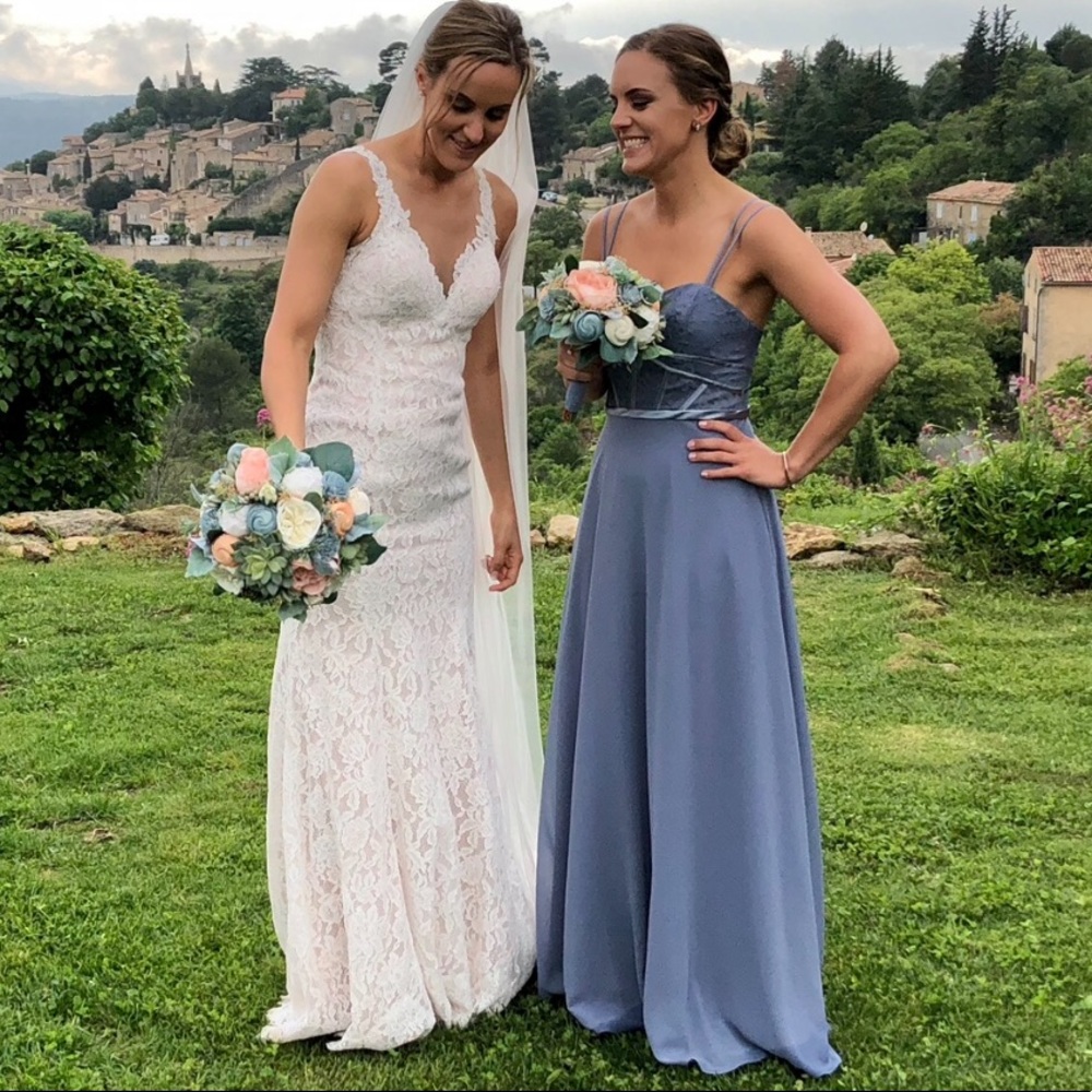 French blue Theia bridesmaid dress